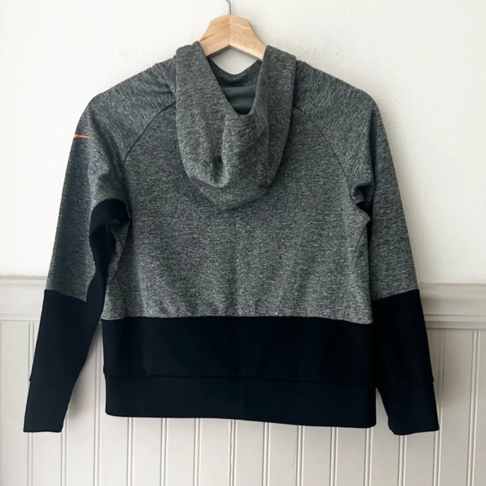Nike Boys Medium Gray and Black Hoodie with Orange Logo Dri Fit